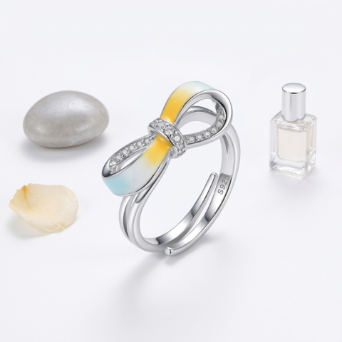 EXCLUSIVE 925 SILVER AURA RIBBON INFINITY ENAMEL RING FREE SIZE