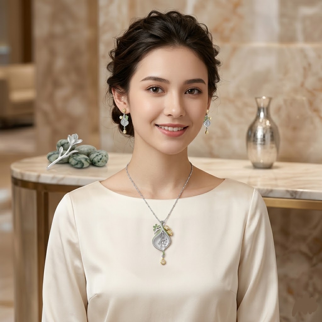 EXCLUSIVE 925 SILVER ENAMEL LEAF STYLE PENDANT SET WITHOUT CHAIN - Image 3