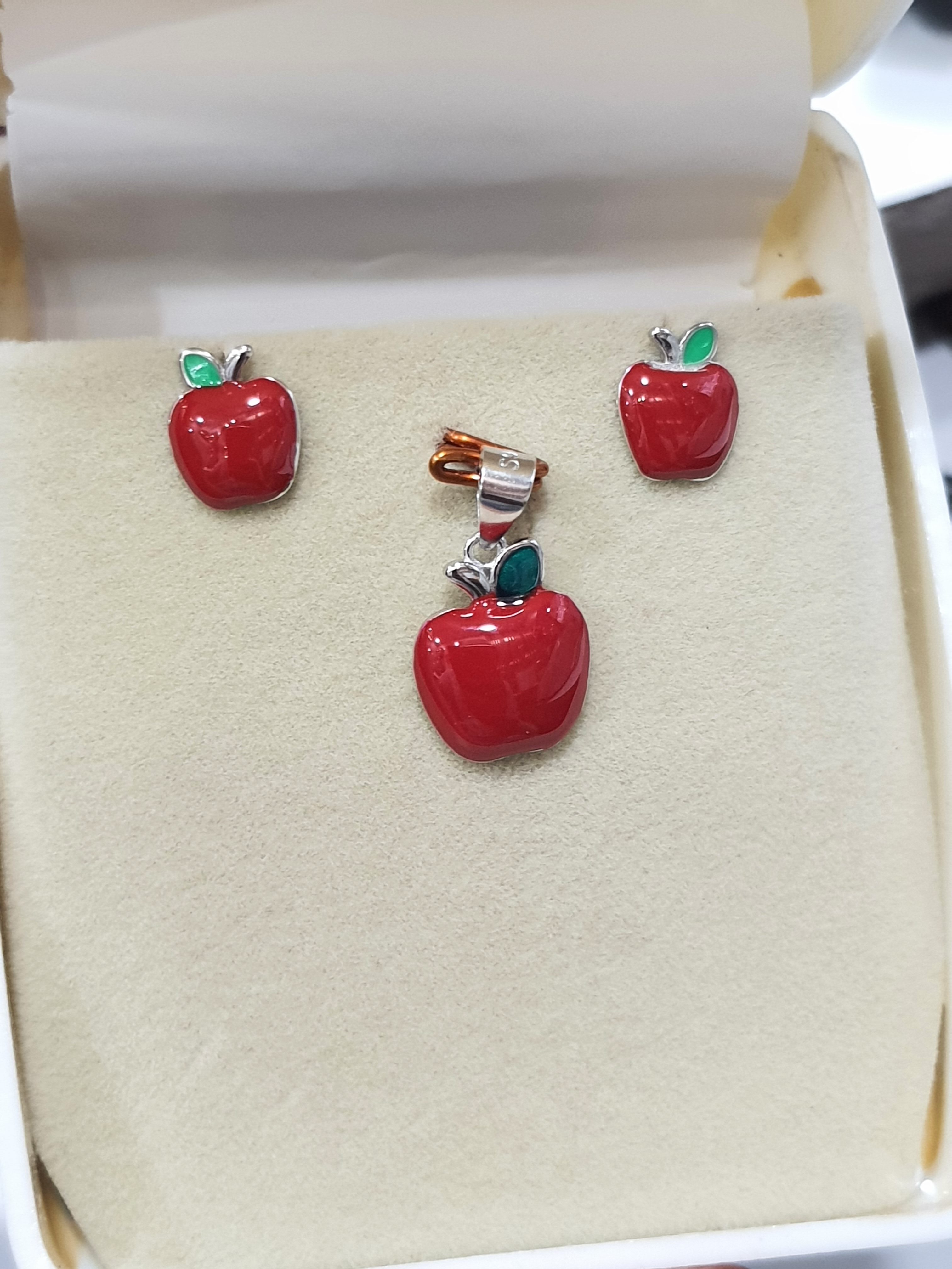 PREMIUM 925 SILVER SWEET ORCHARD APPLE ENAMEL BABY PENDANT SET - Image 5