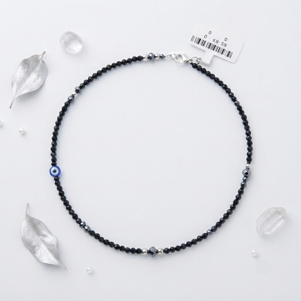 NAZAR SURAKSHA BLACK BEAD SILVER ANKLET - Image 3