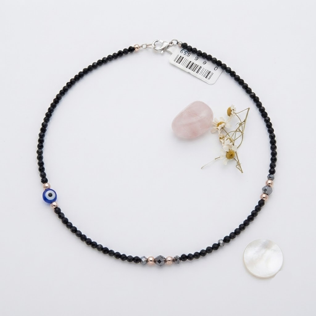 NAZAR SURAKSHA BLACK BEAD SILVER ANKLET - Image 2