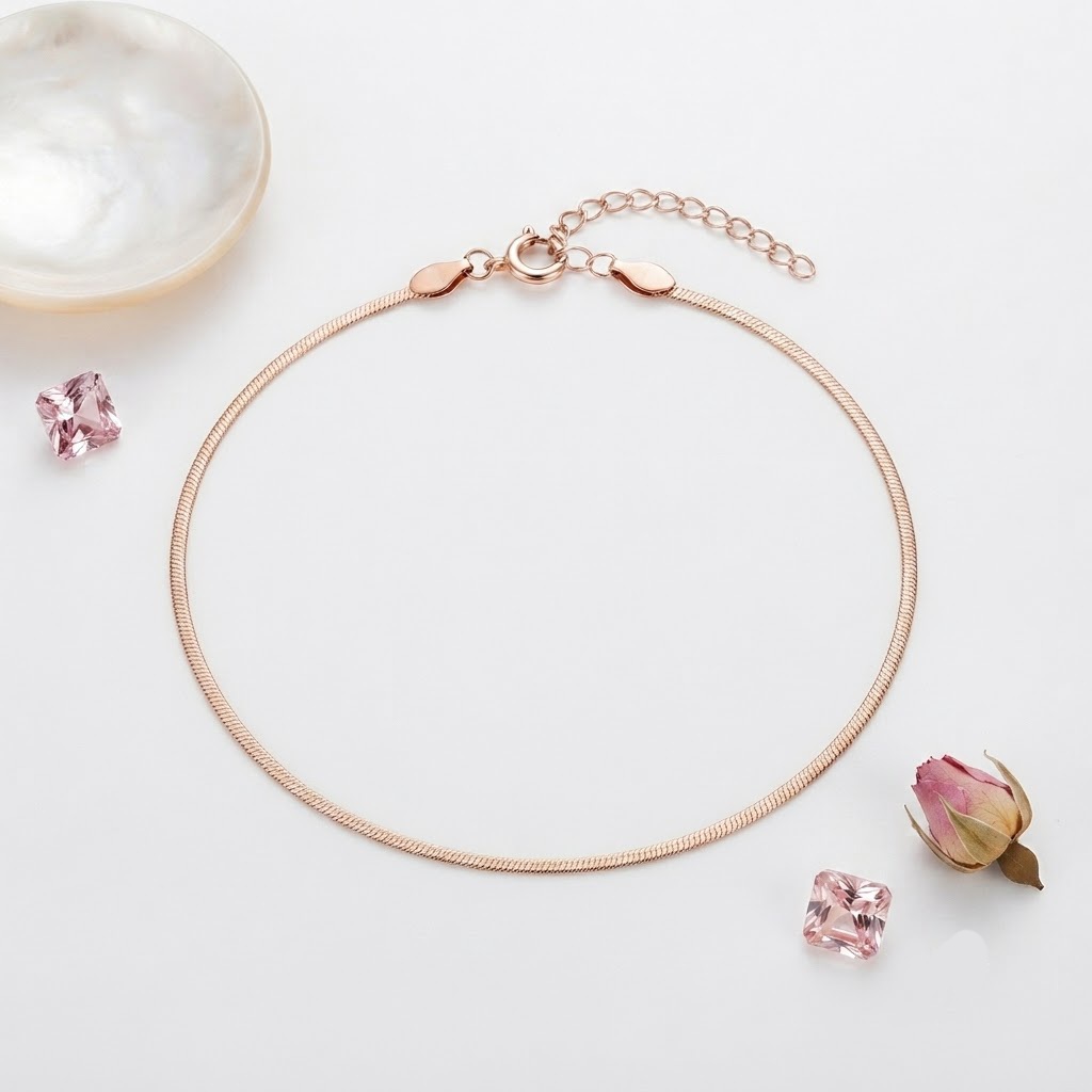 VELVET SHINE ROSE POLISHED SILVER ANKLET - Image 2