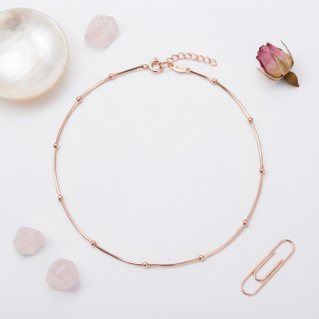 PETAL GLOW SILVER BEATS ANKLET - Image 2