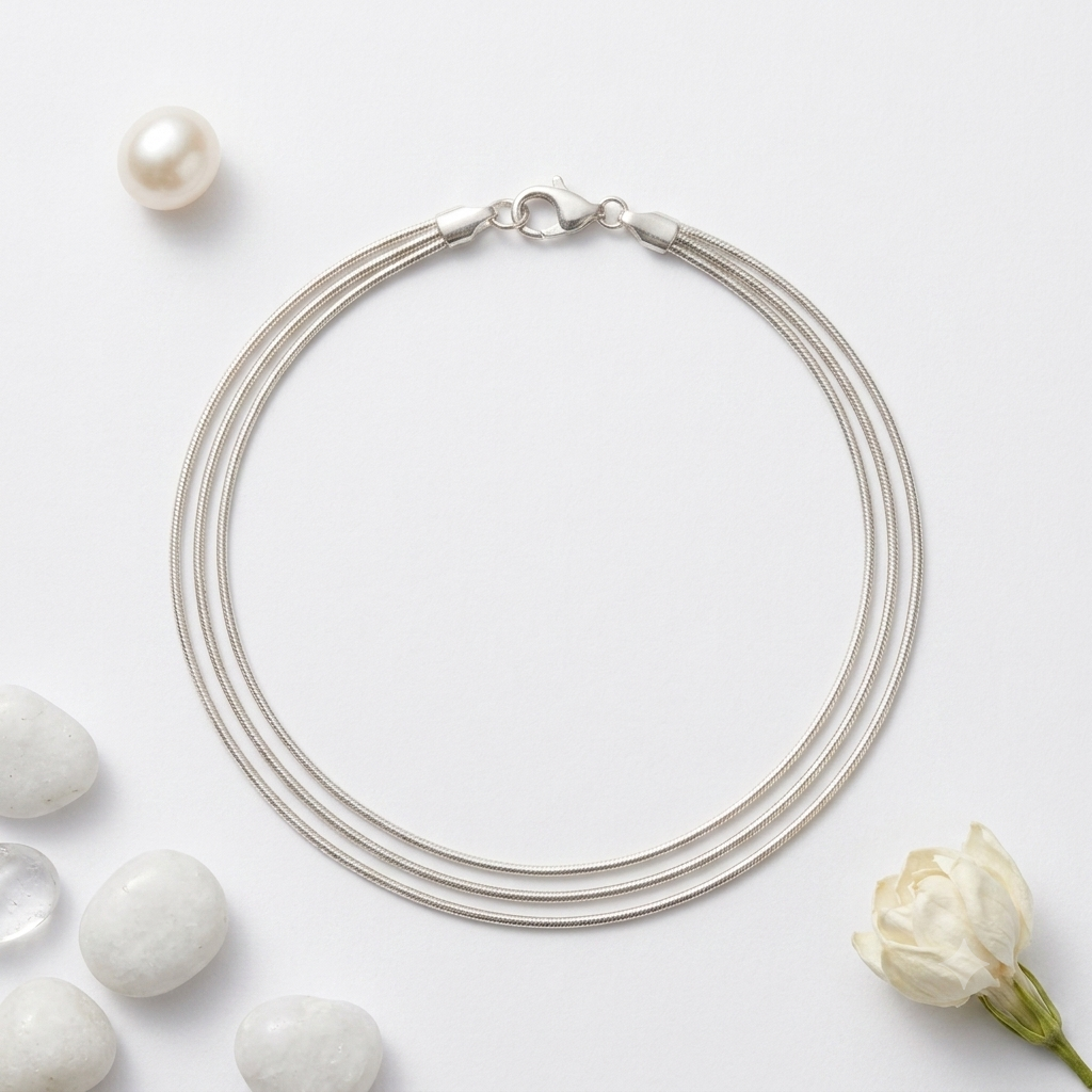 SLEEK TRIO SILVER ITALIAN ANKLET - Image 3