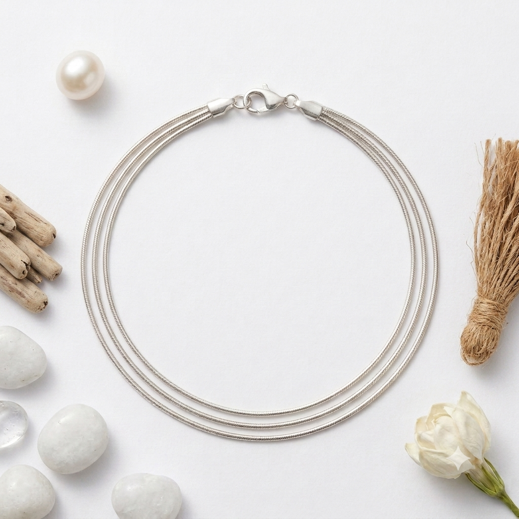 SLEEK TRIO SILVER ITALIAN ANKLET - Image 2