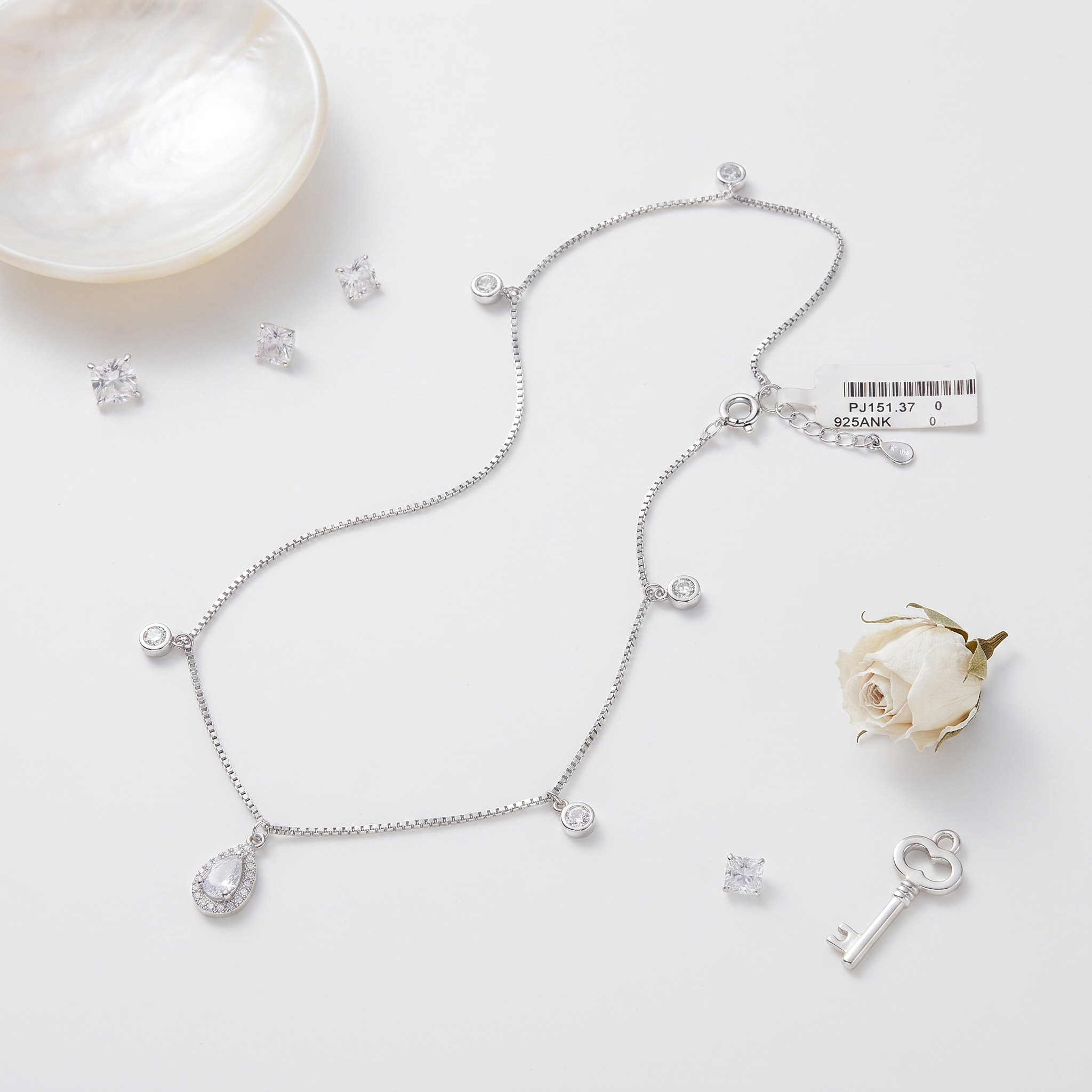 CRYSTAL DEWDROP SILVER ANKLET - Image 3