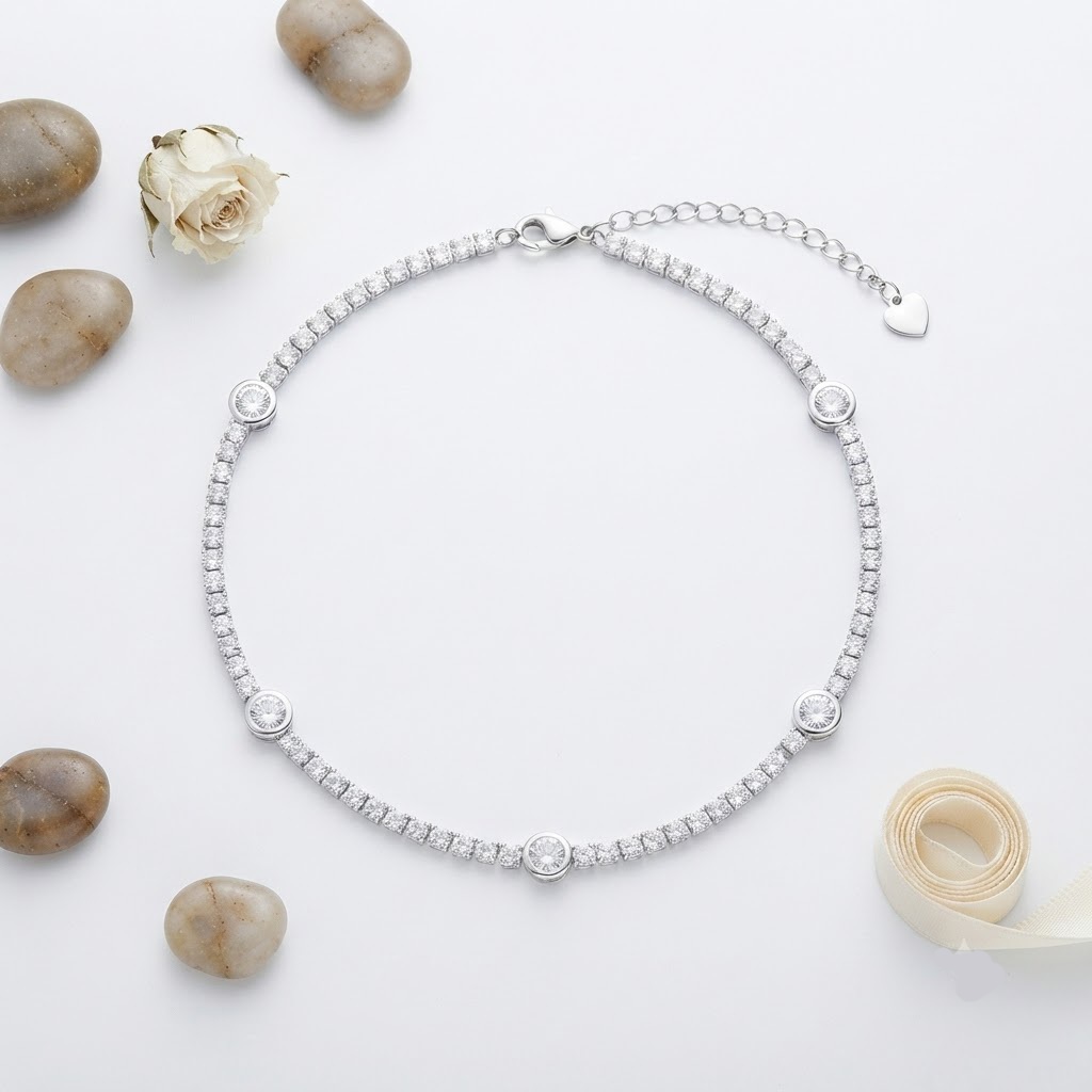 SOLITAIRE SHIMMER TENNIS SILVER ANKLET - Image 2