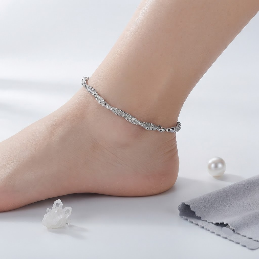 GLITTER WAVE ITALIAN SILVER ANKLET