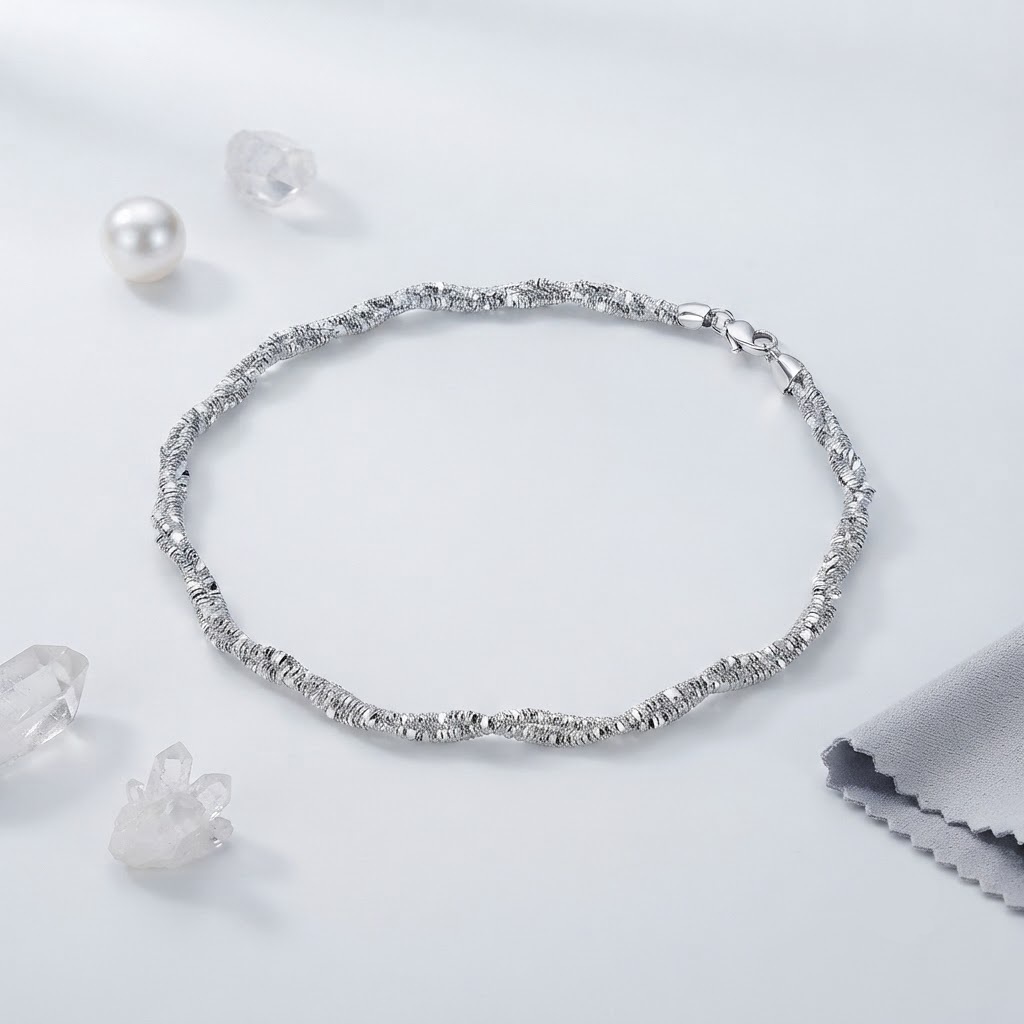 GLITTER WAVE ITALIAN SILVER ANKLET - Image 3