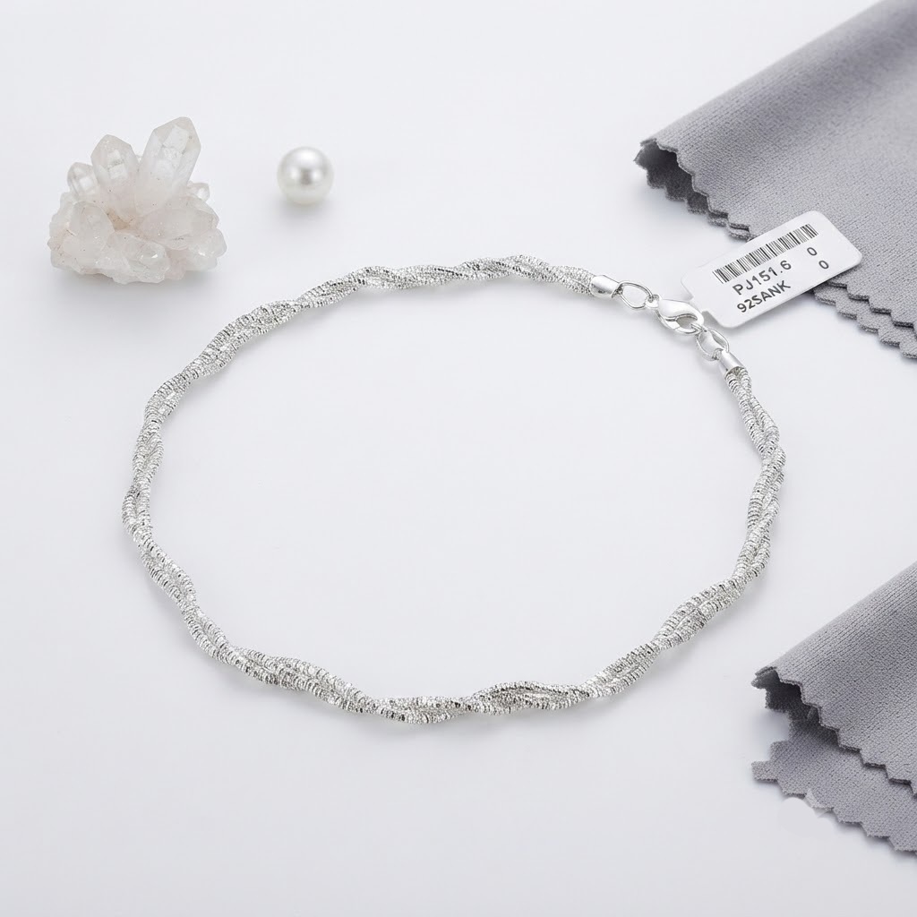 GLITTER WAVE ITALIAN SILVER ANKLET - Image 2