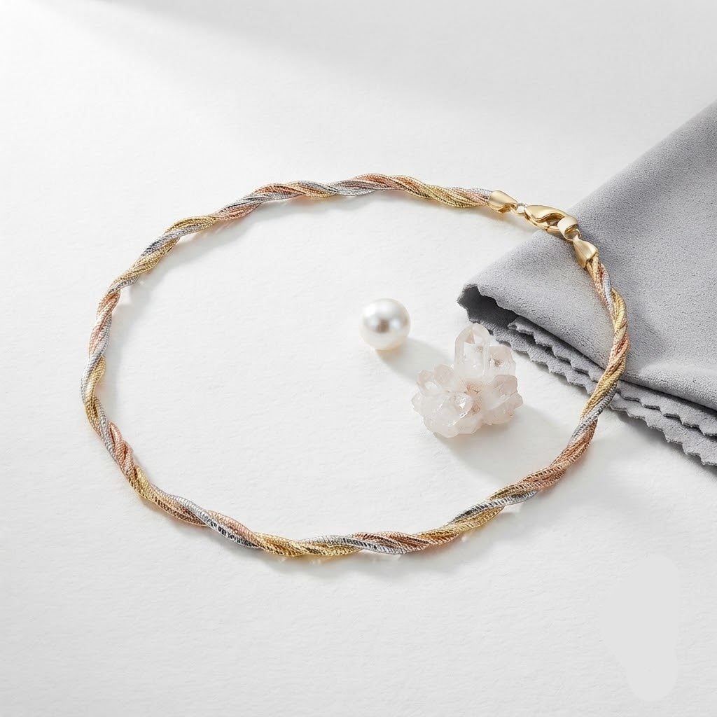 GLITTER WAVE ITALIAN THREE TONE ANKLET - Image 2
