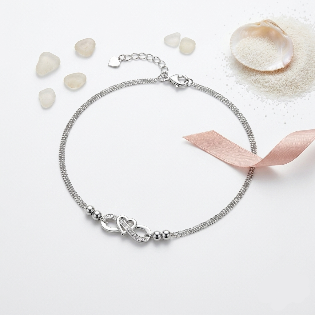 BOUNDLESS LOVE DOUBLE CHAIN SILVER ANKLET - Image 2