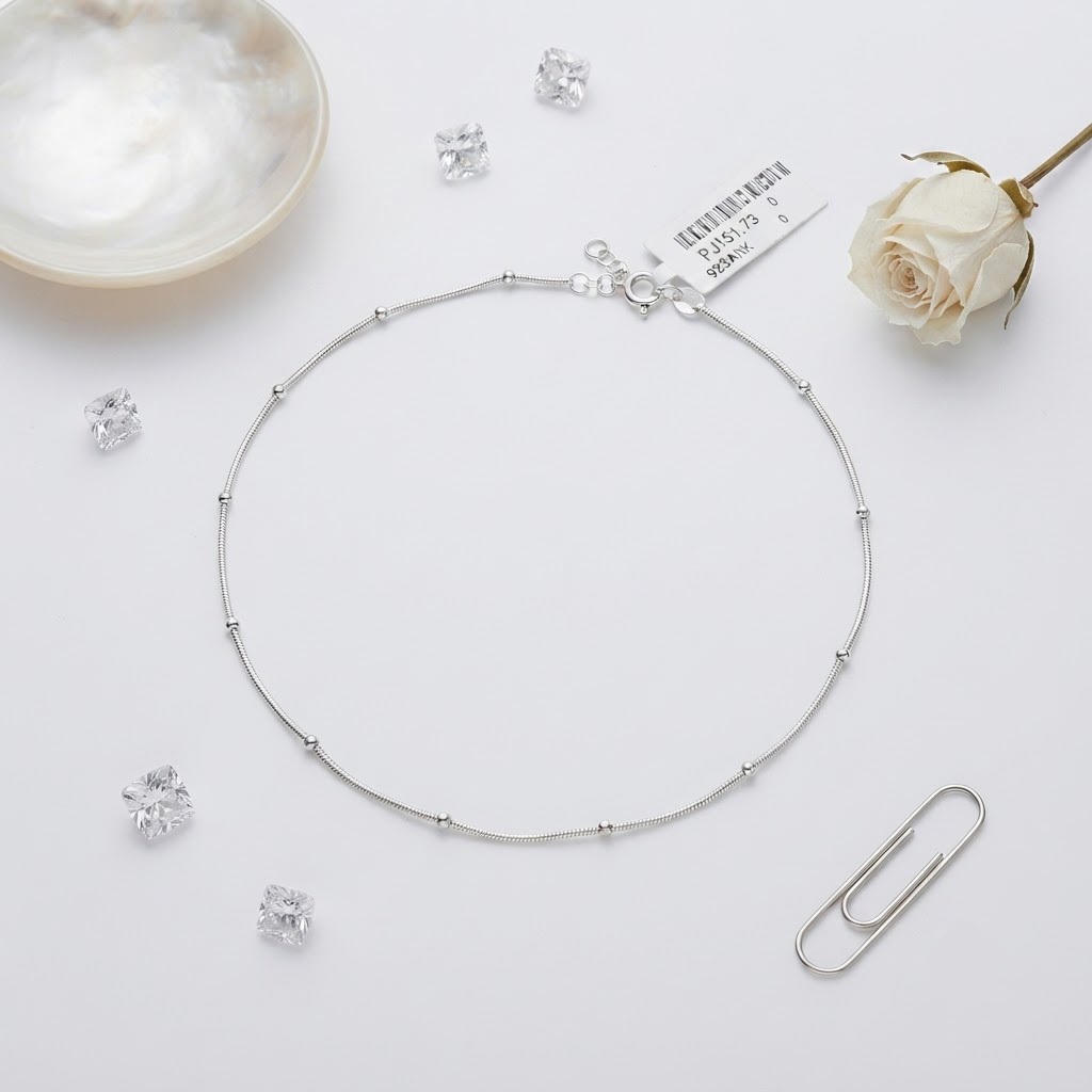 ETHERNAL SILVER BEADS MINIMALIST SILVER ANKLET - Image 3