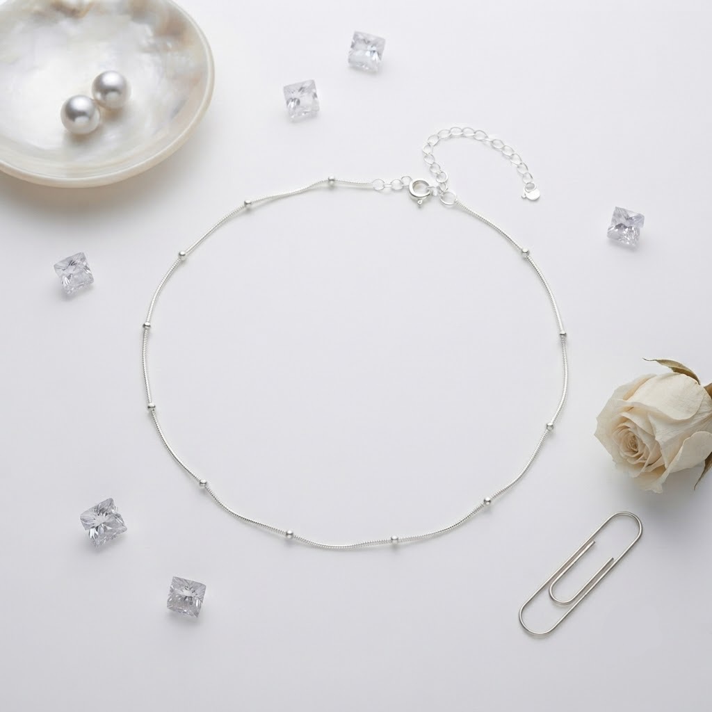 ETHERNAL SILVER BEADS MINIMALIST SILVER ANKLET - Image 2