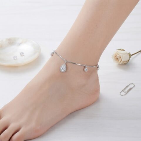 CRYSTAL DEWDROP SILVER ANKLET