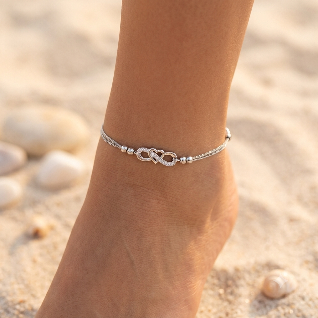 BOUNDLESS LOVE DOUBLE CHAIN SILVER ANKLET