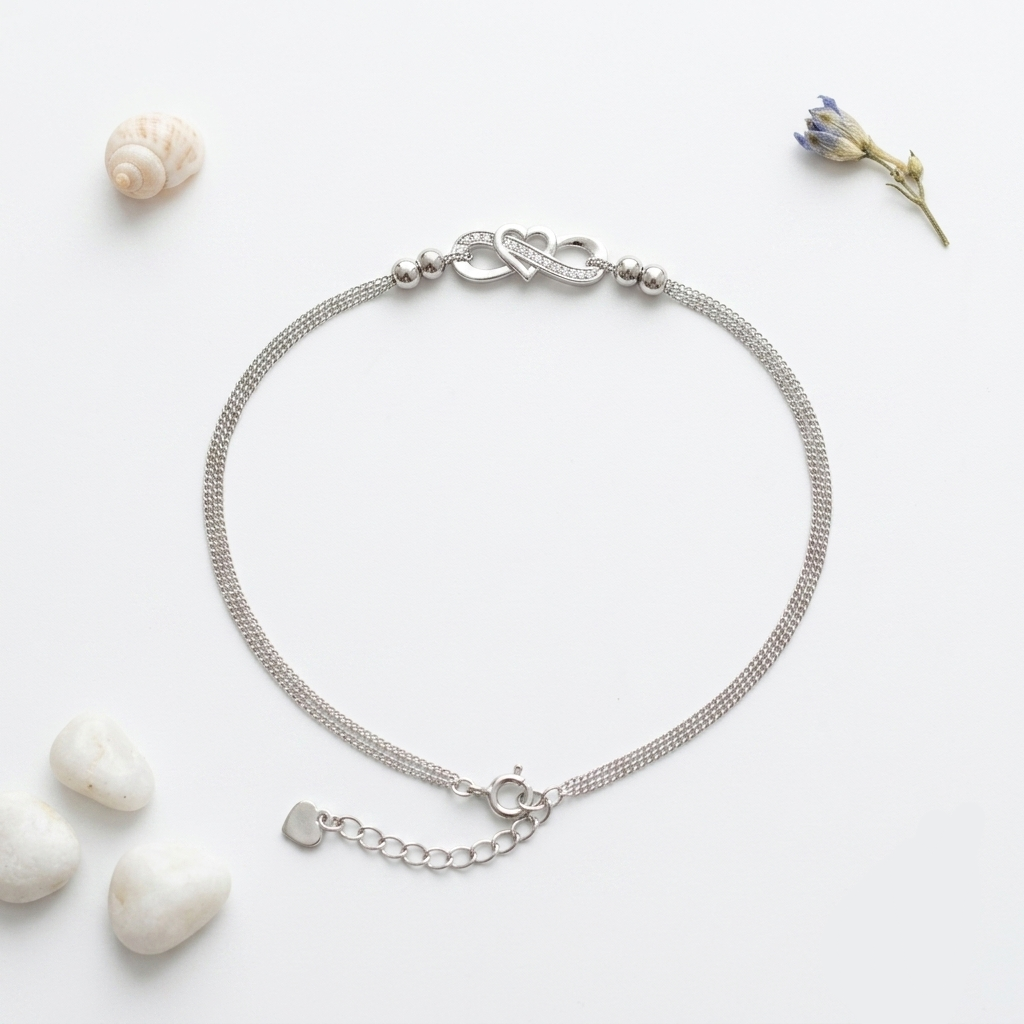 BOUNDLESS LOVE DOUBLE CHAIN SILVER ANKLET - Image 3