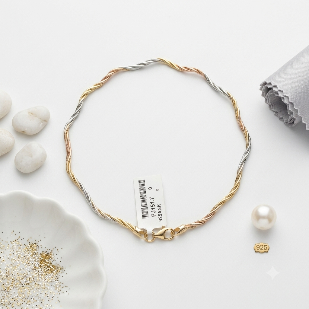 GLITTER WAVE ITALIAN THREE TONE ANKLET - Image 3
