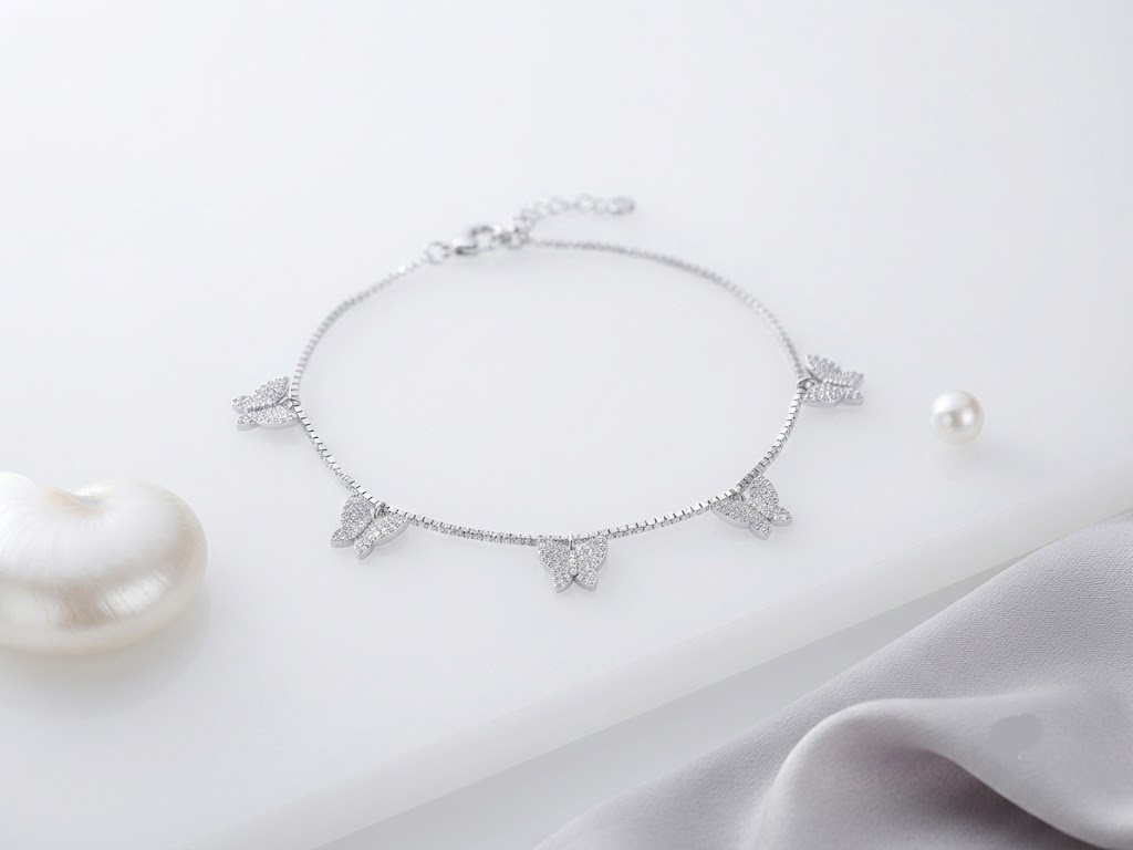 DANCING BUTTERFLY SILVER ANKLET - Image 4