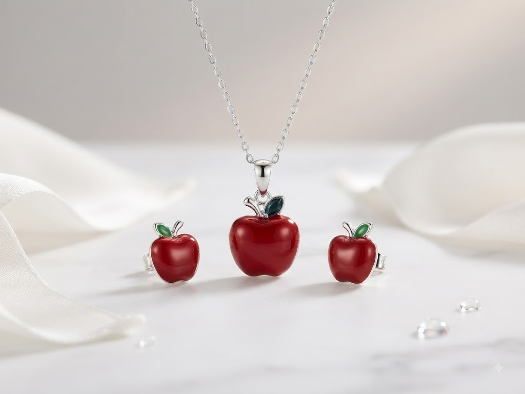 PREMIUM 925 SILVER SWEET ORCHARD APPLE ENAMEL BABY PENDANT SET - Image 3