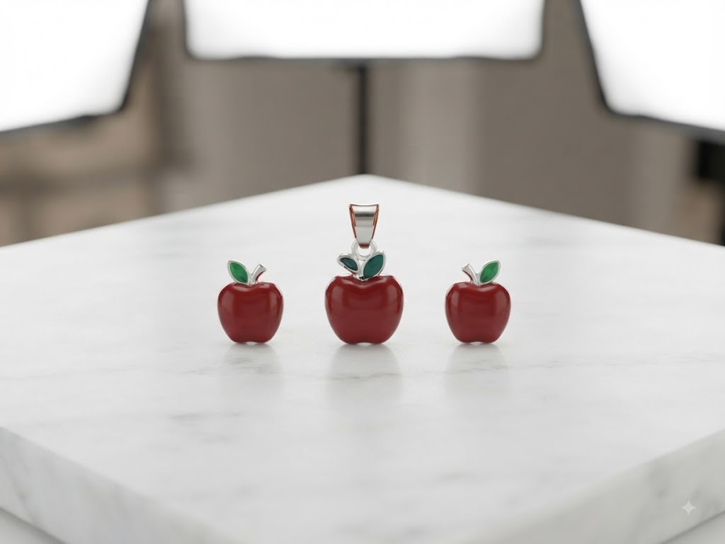 PREMIUM 925 SILVER SWEET ORCHARD APPLE ENAMEL BABY PENDANT SET - Image 2