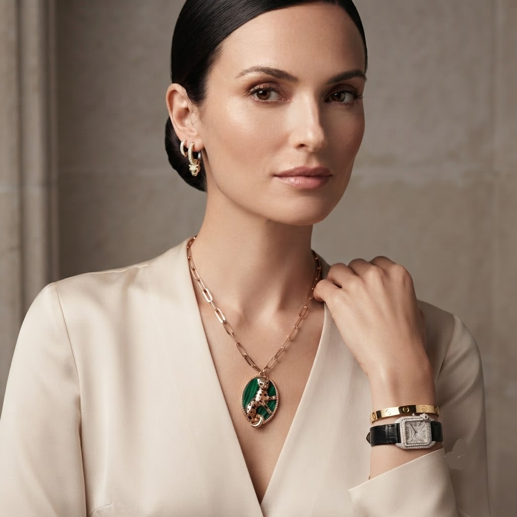 MYSTIC PANTHER & MALACHITE SILVER ROSE GOLD POLISHED NECKLESS - Image 4
