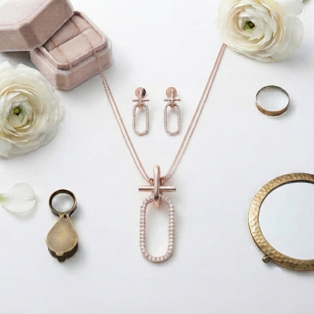 THE MODERN GEOMETRY SILVER ROSE GOLD POLISHED NECKLESS - Image 2