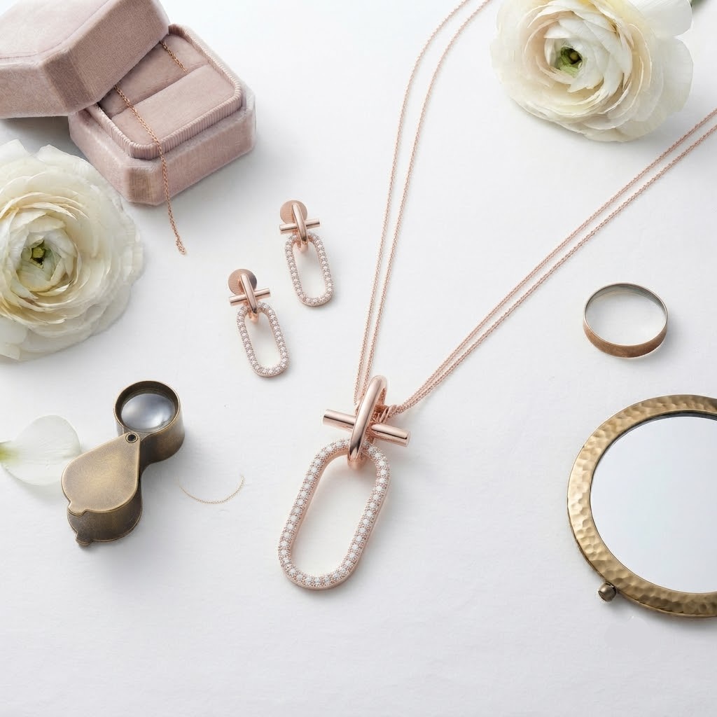 THE MODERN GEOMETRY SILVER ROSE GOLD POLISHED NECKLESS